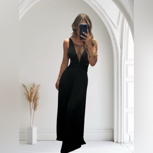 BCBGMAXAZRIA Magdalena Black Sheer Draped Jersey Gown Dress XXS Formal Maxi - Picture 2 of 15